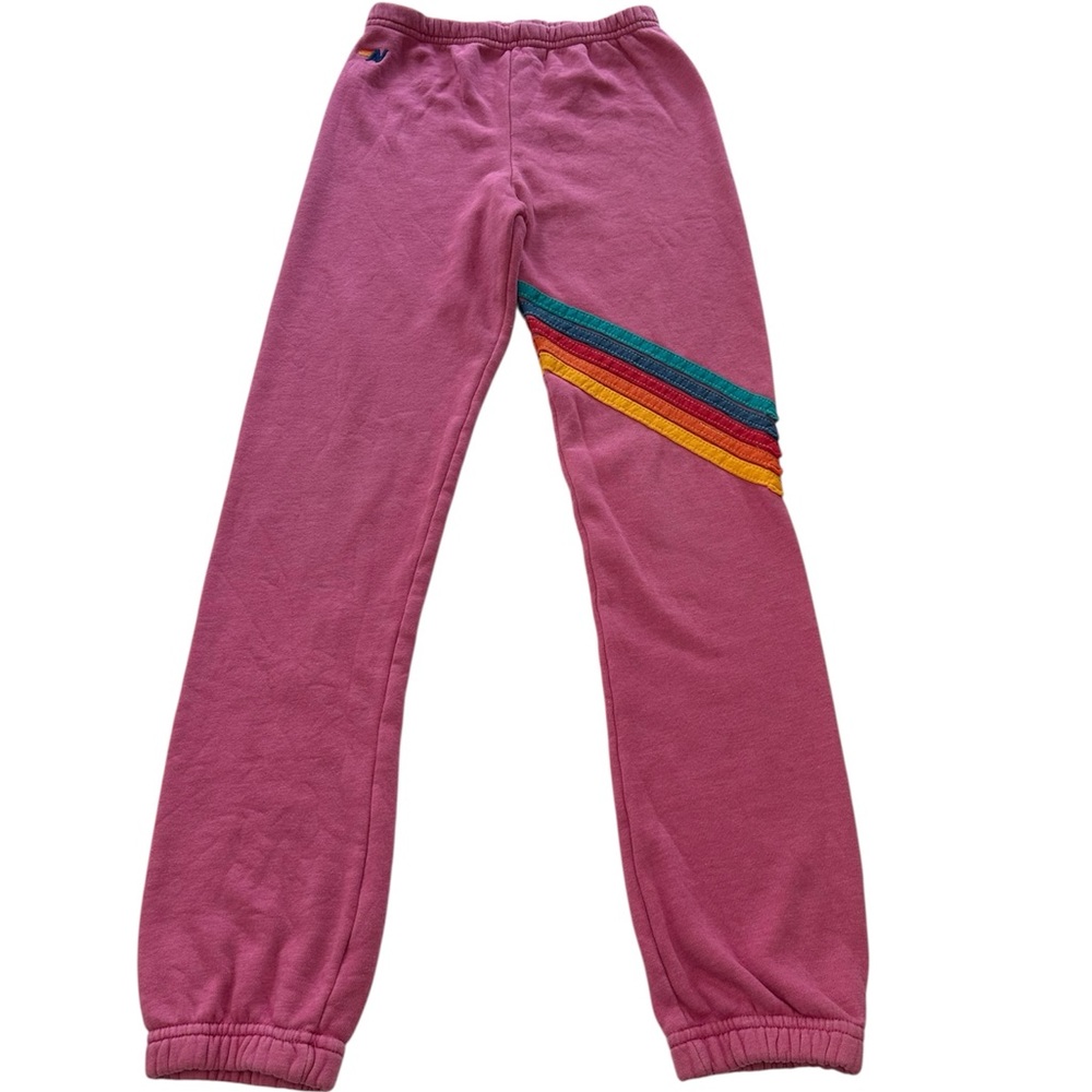 Aviator Nation Pink Sweatpants with Rainbow Stripe